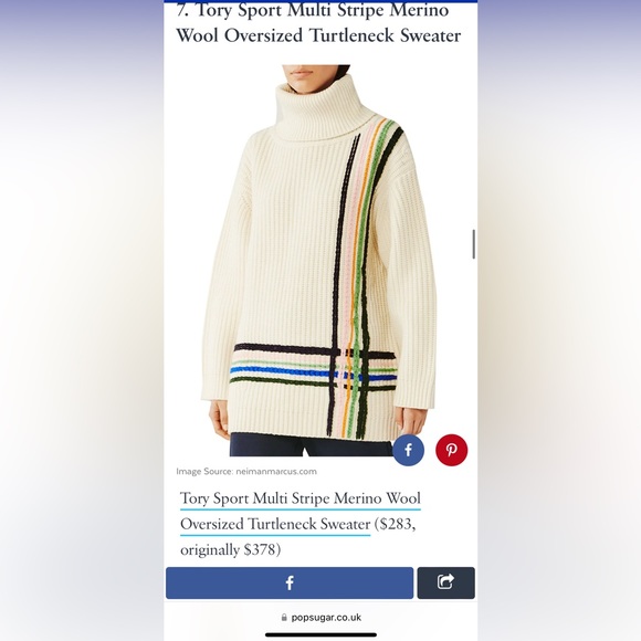 Tory Burch Multi Stripe Merino Wool Oversized Turtleneck Sweater - Picture 9 of 9